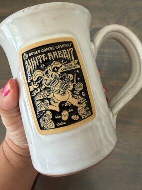 2024 Deneen Pottery Bones Coffee Company White Rabbit Chocolate Mug Cup RARE